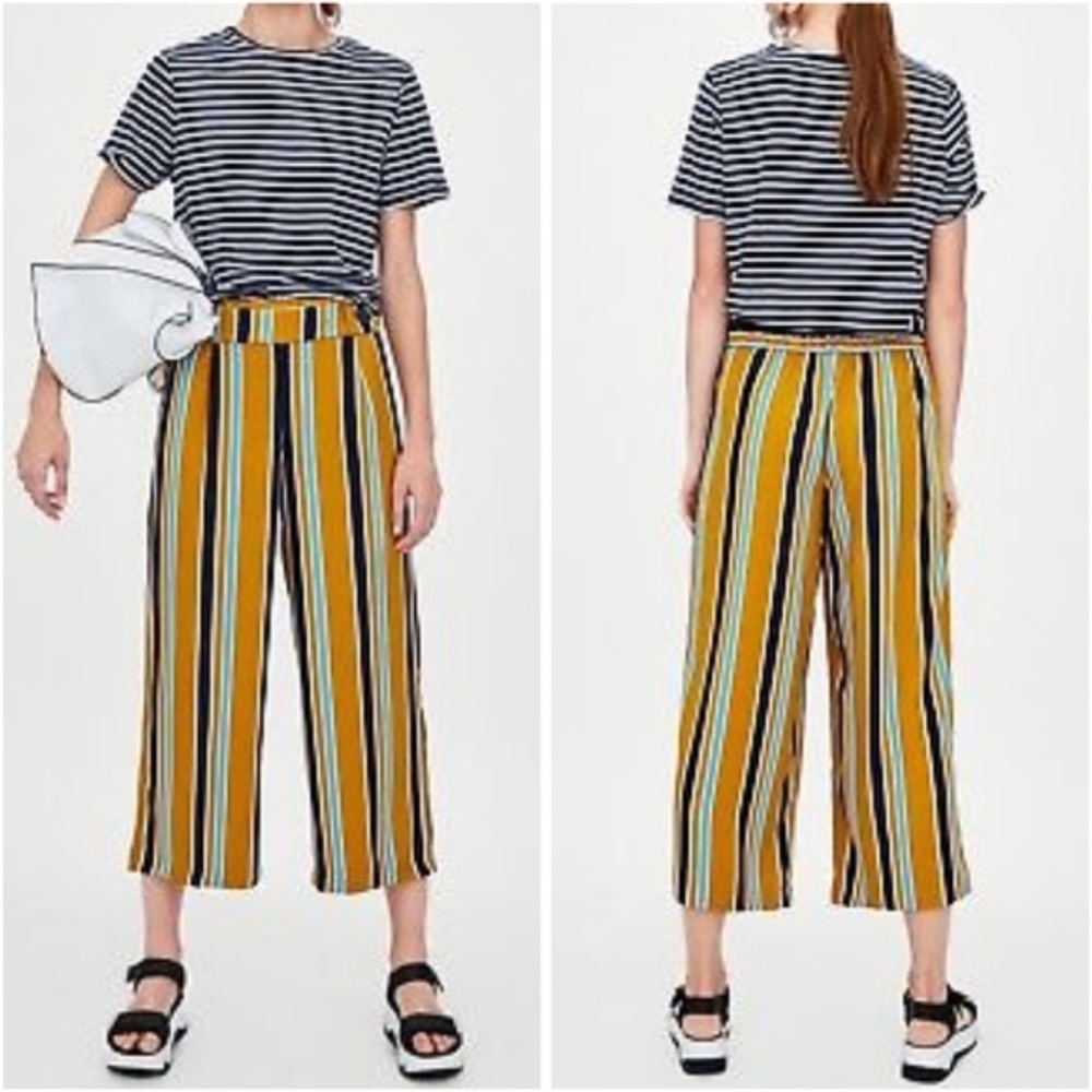 2- For- $20! ZARA TRF Mustard Striped Culotte - SALE